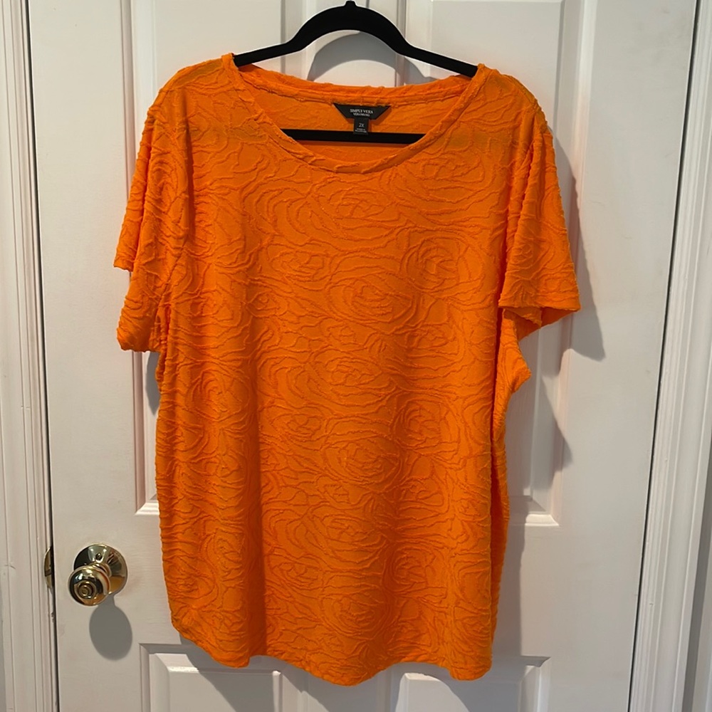Simply Vera Wang Orange Burnt Floral Shirt 2X